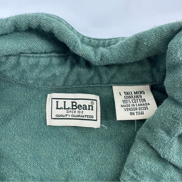 L.L. Bean Vintage Men’s Flannel Button Front Shirt - Green Men’s Size Large Tall - Picture 3 of 4
